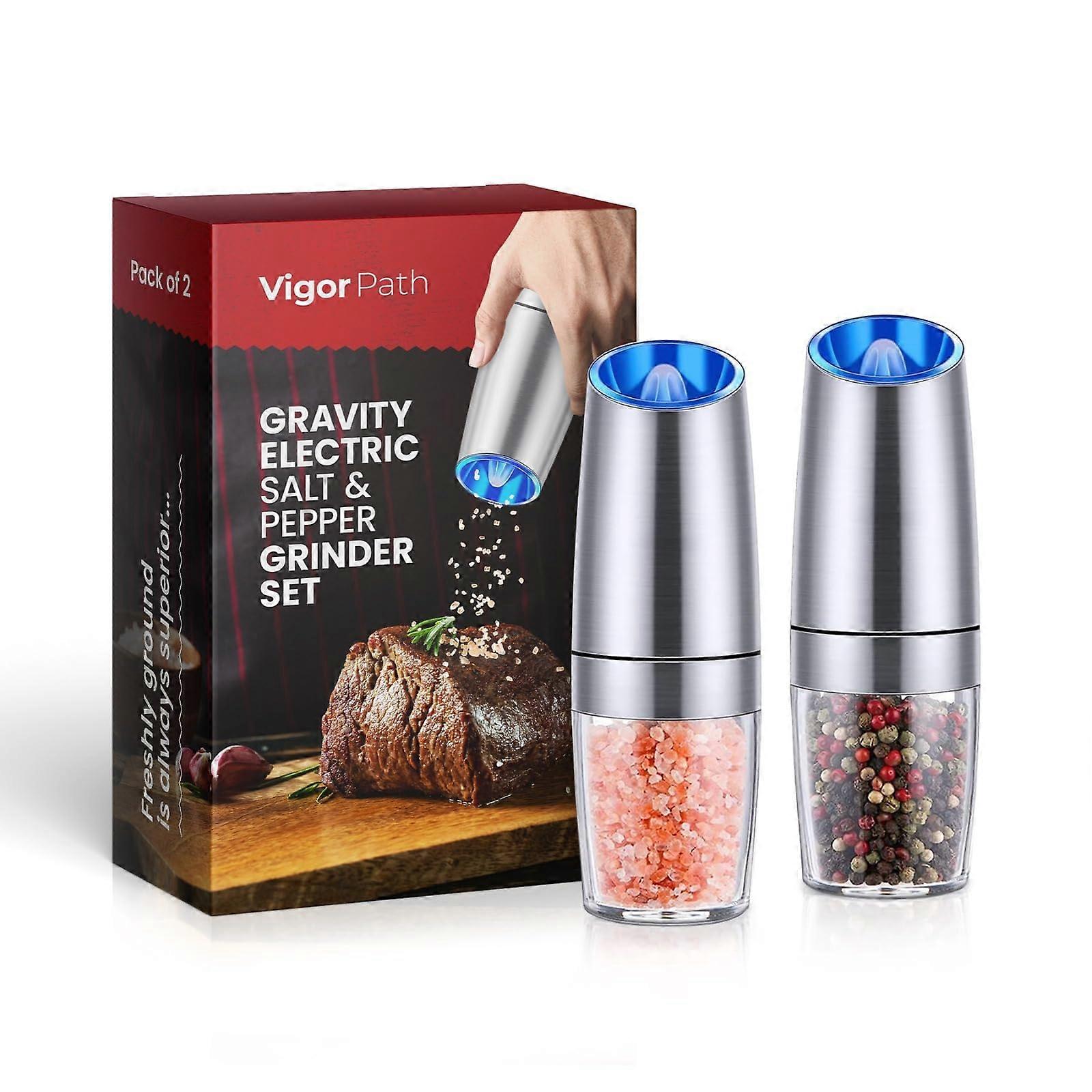 Electric Salt and Pepper Grinder Set with Gravity Sensor, Adjustable Coarseness and LED Light