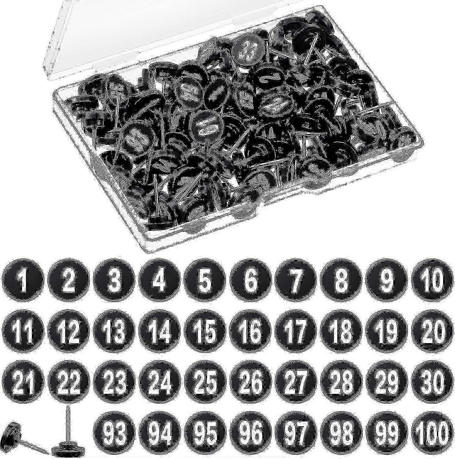 100 Pcs Numbered Push Pin Tacks 100 Sequential Pins Thumb Tacks Flat Tacks Push (PrettyJ)