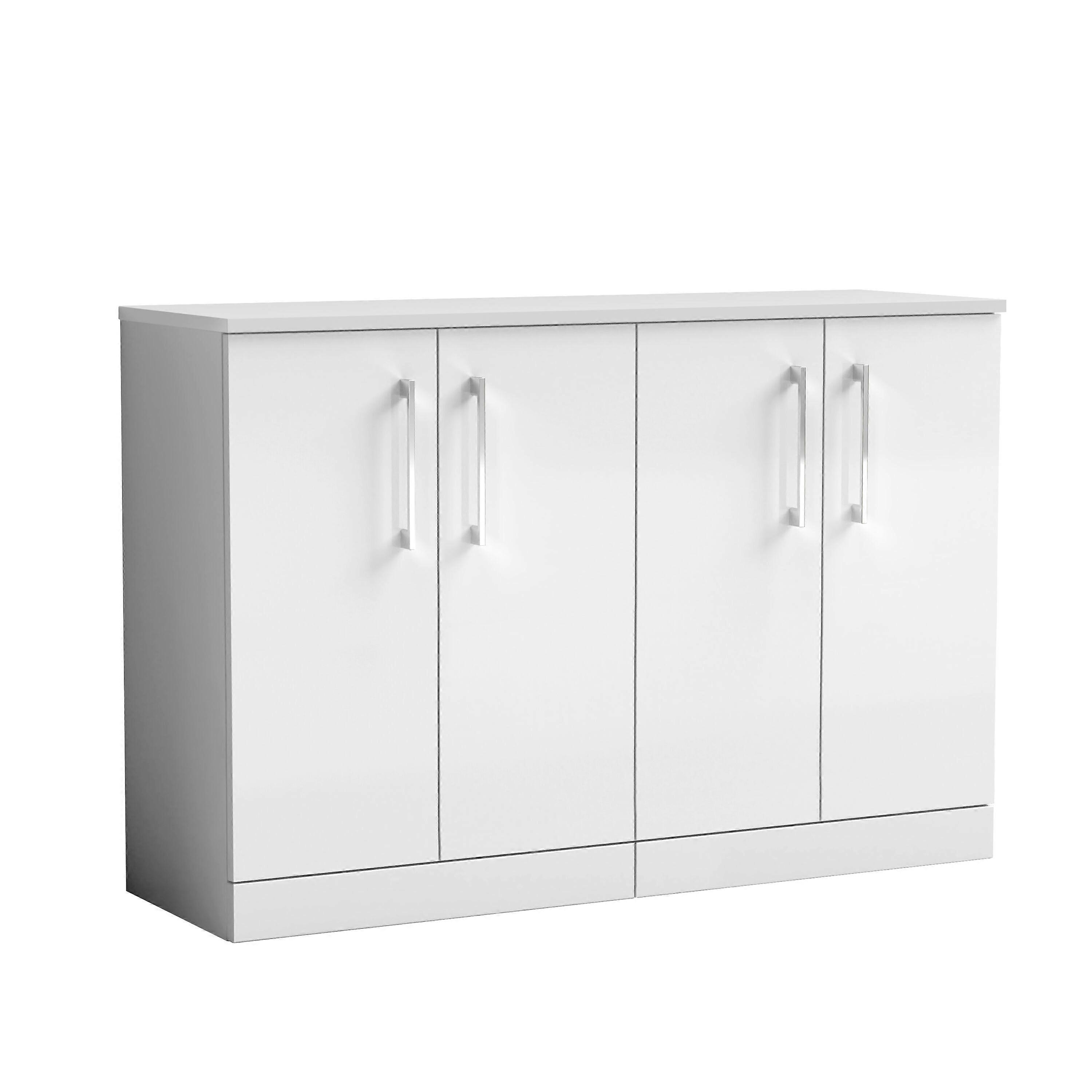 Balterley Bramshall Modern Bathroom 4 Soft Close Door Floor Standing Vanity with Worktop, Rigid & Durable, Gloss White, 1205 mm