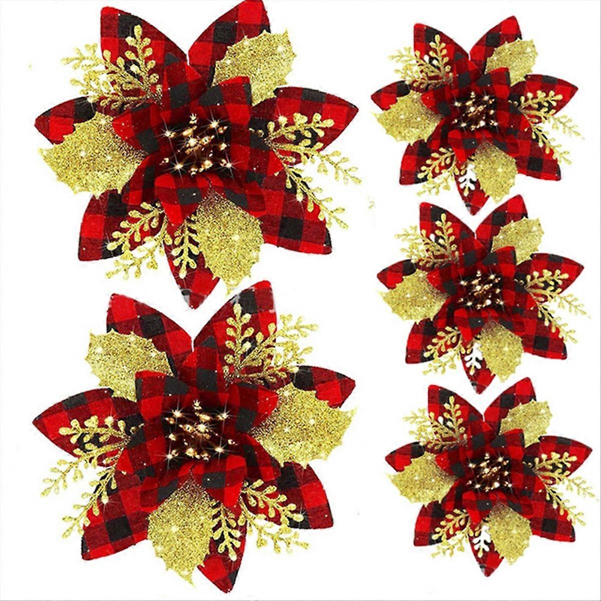 20PCS 14.5cm Glitter Artificial Christmas Flowers,F