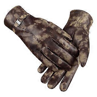 AWZXDE Guanti da donna in pelle spessa antivento, tinta unita, versatili, autunno/inverno 2024, bronzo, L