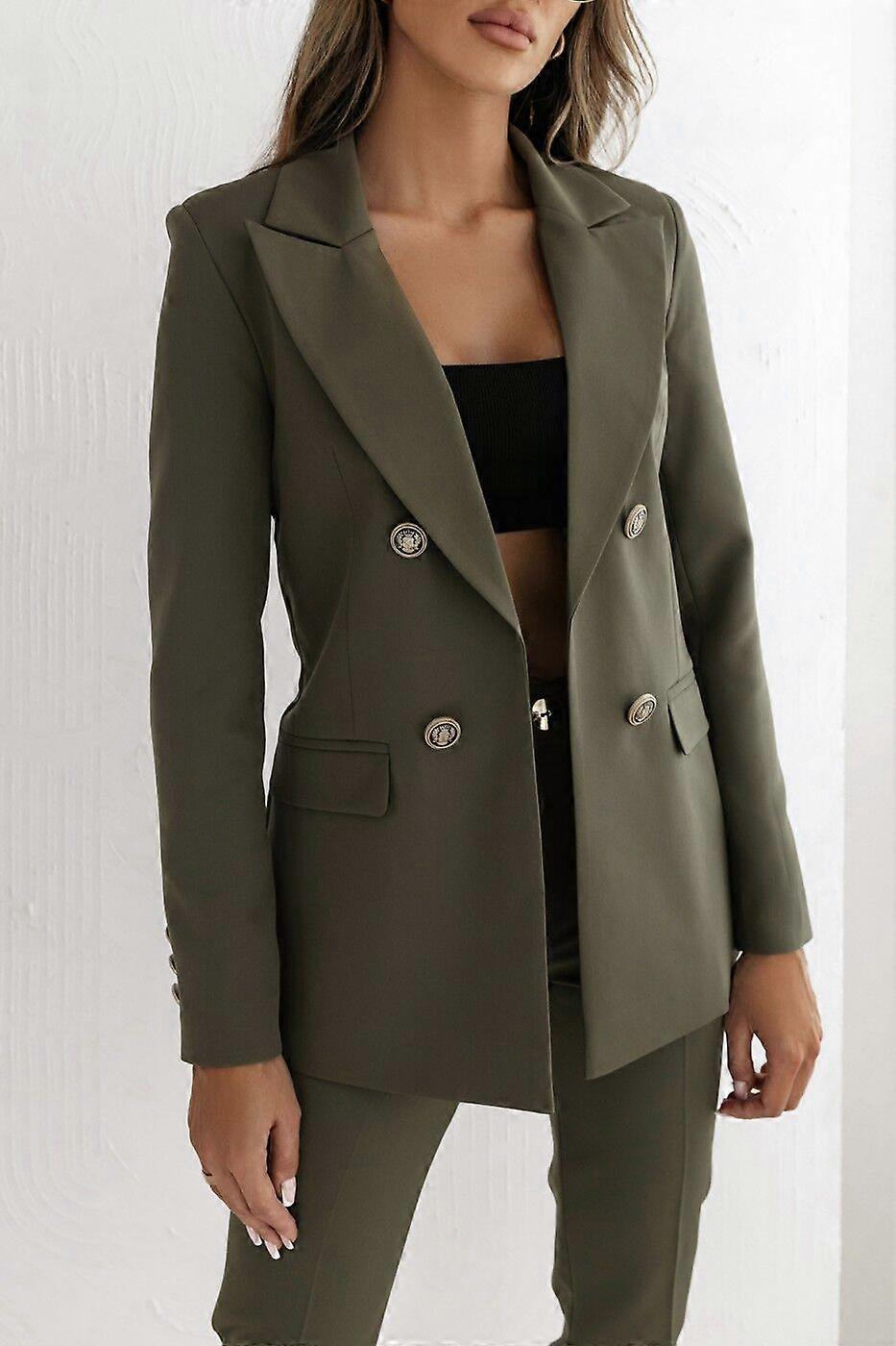 Double-Breasted Solid-Color Fashionable Suit Jacket
