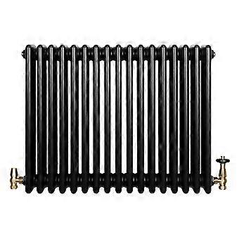 Traditional 4 Column Radiator 600mm x 785mm & TRV Brass Valves Central Heating Heater Black Carbon