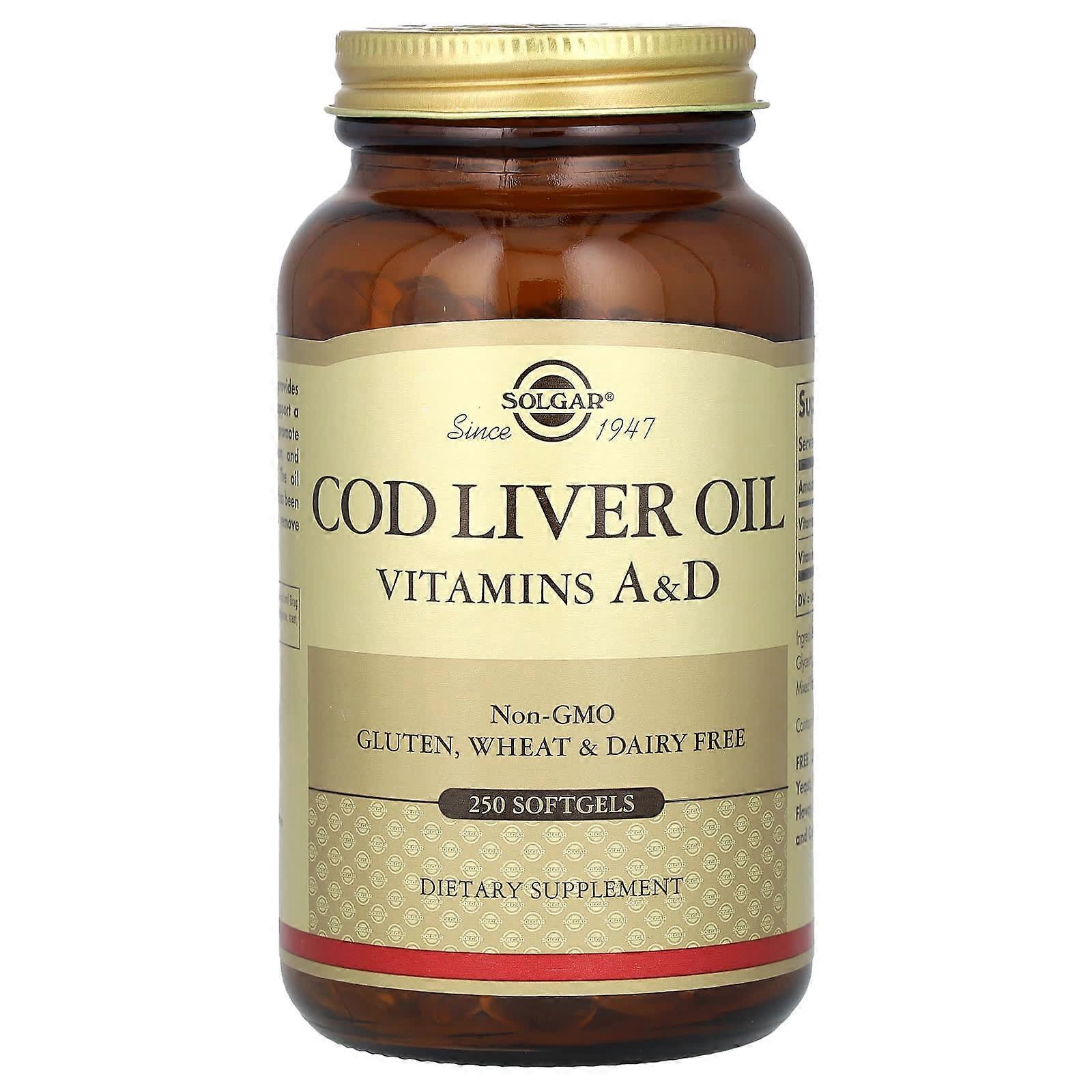 Solgar, Cod Liver Oil, Vitamins A & D, 250 Softgels, 2-Pack