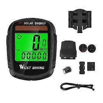WEST BIKING Solar Energy Bike Computer Wireless Automatic Wake-up Speedometer and Odometer with LCD 