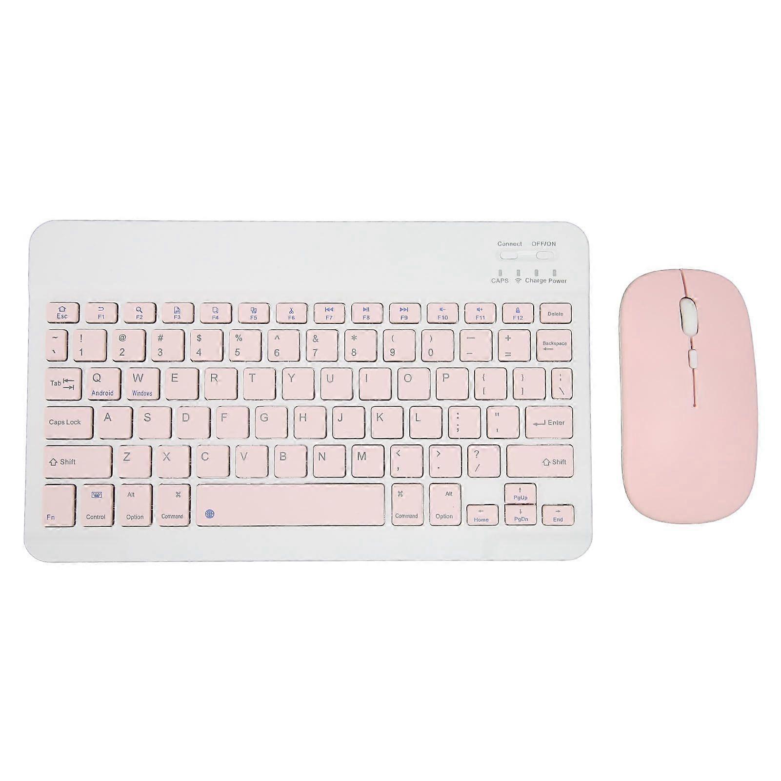 Wireless Keyboard Mouse Set 10in Computer Keyboards Mouse Combo for Tablet Mobile Phone Computer Pink