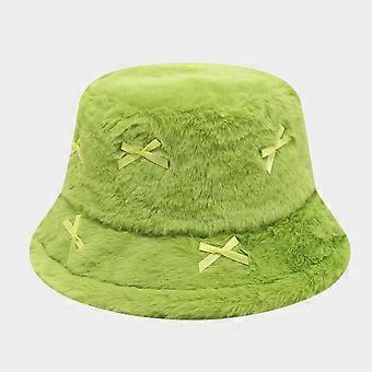 Literary And Artistic Style Fresh And Girlish Bow Tie Plush Fisherman Hats Female Trend Street Versatile Basin Cap