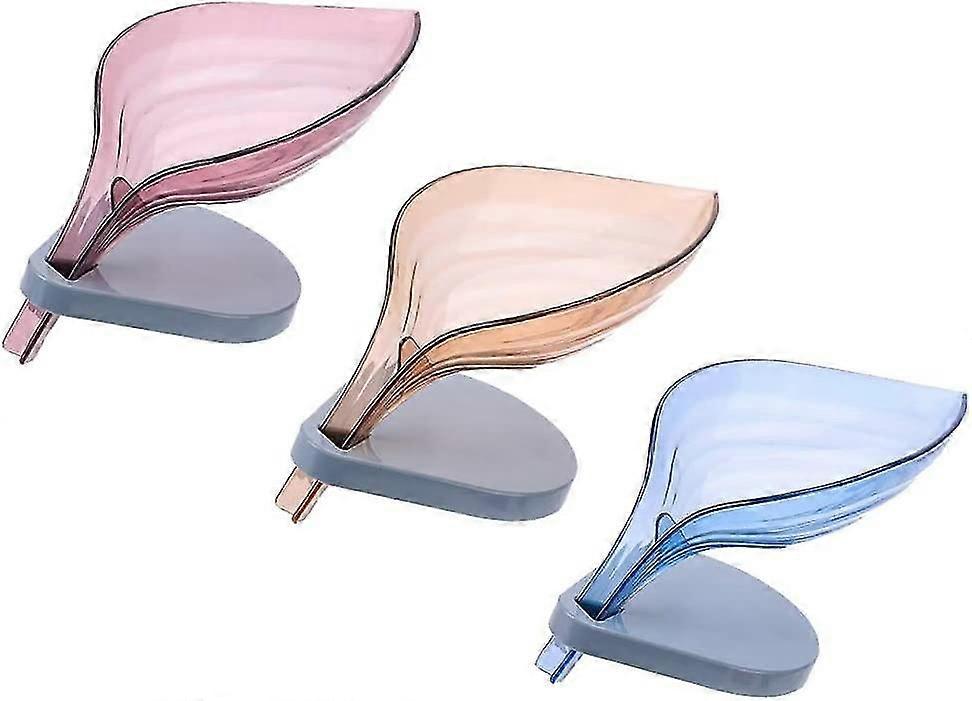 3 Pcs Creative Leaf Shape Self-draining Decorative Soap Dish With Suction Cup Bottom Without Drillin