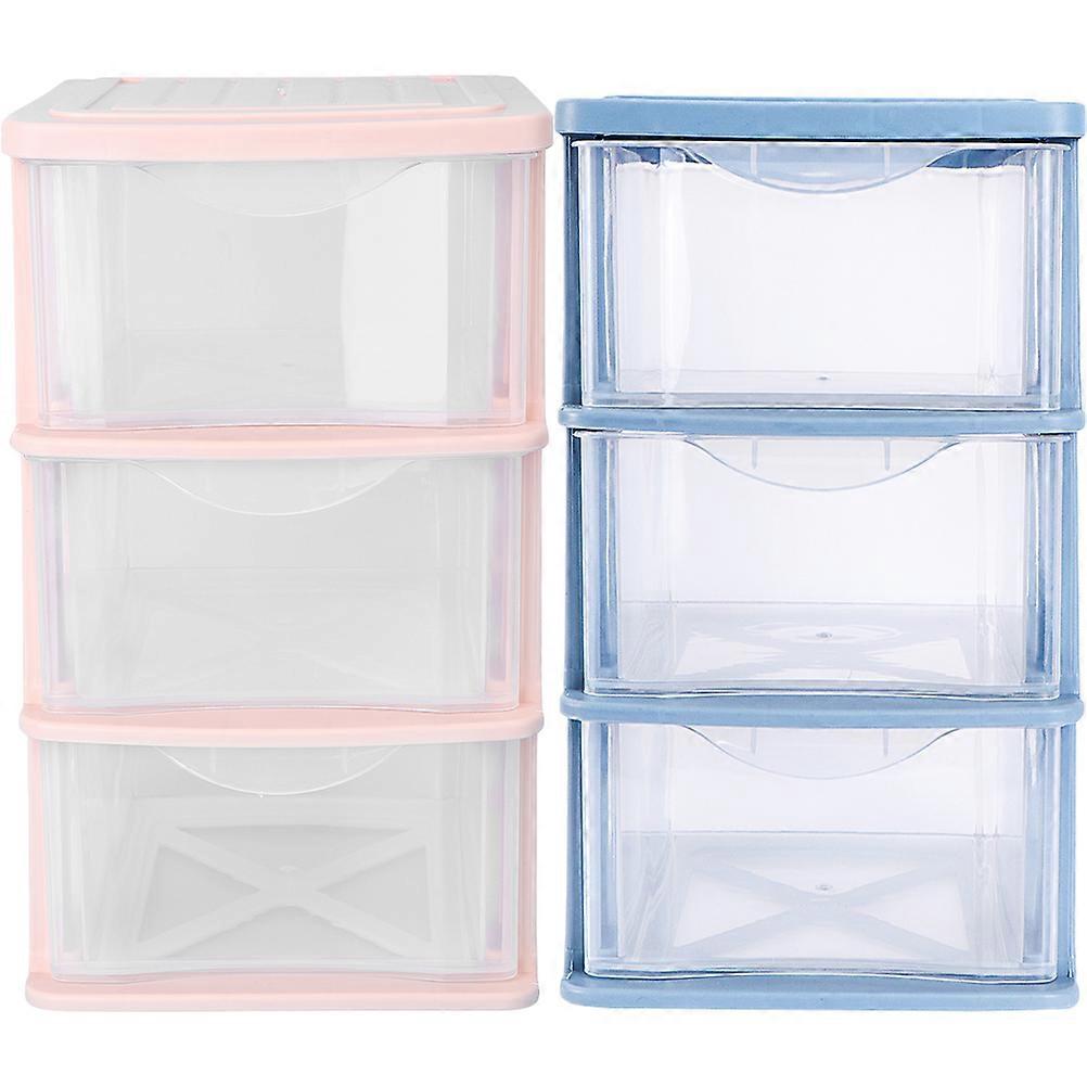 2pcs Three-layer Storage Boxes Drawer Type Tabletop Sundries Storage Organizer