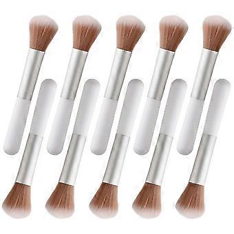 10-Piece Set Fluffy Beauty Makeup Brushes, Portable Blending Brushes with Eyebrow and Powder Application, White Mushroom-Design Plastic Travel Brushe