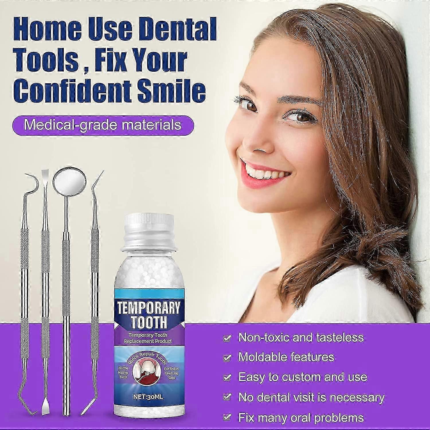 Tooth Repair Kit, Temporary Teeth Replacement Kit, Fixing Missing And Broken Tooth Replacements With Tool
