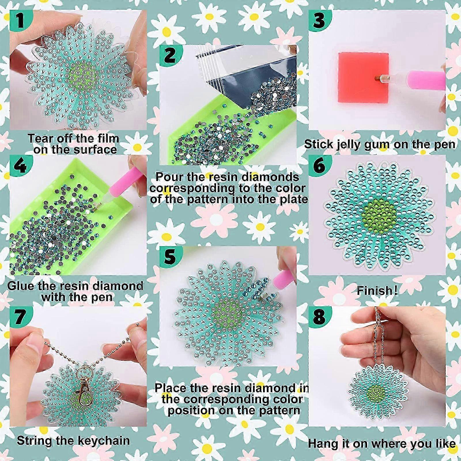 12pc Daisy Diamond Art Keychain Set