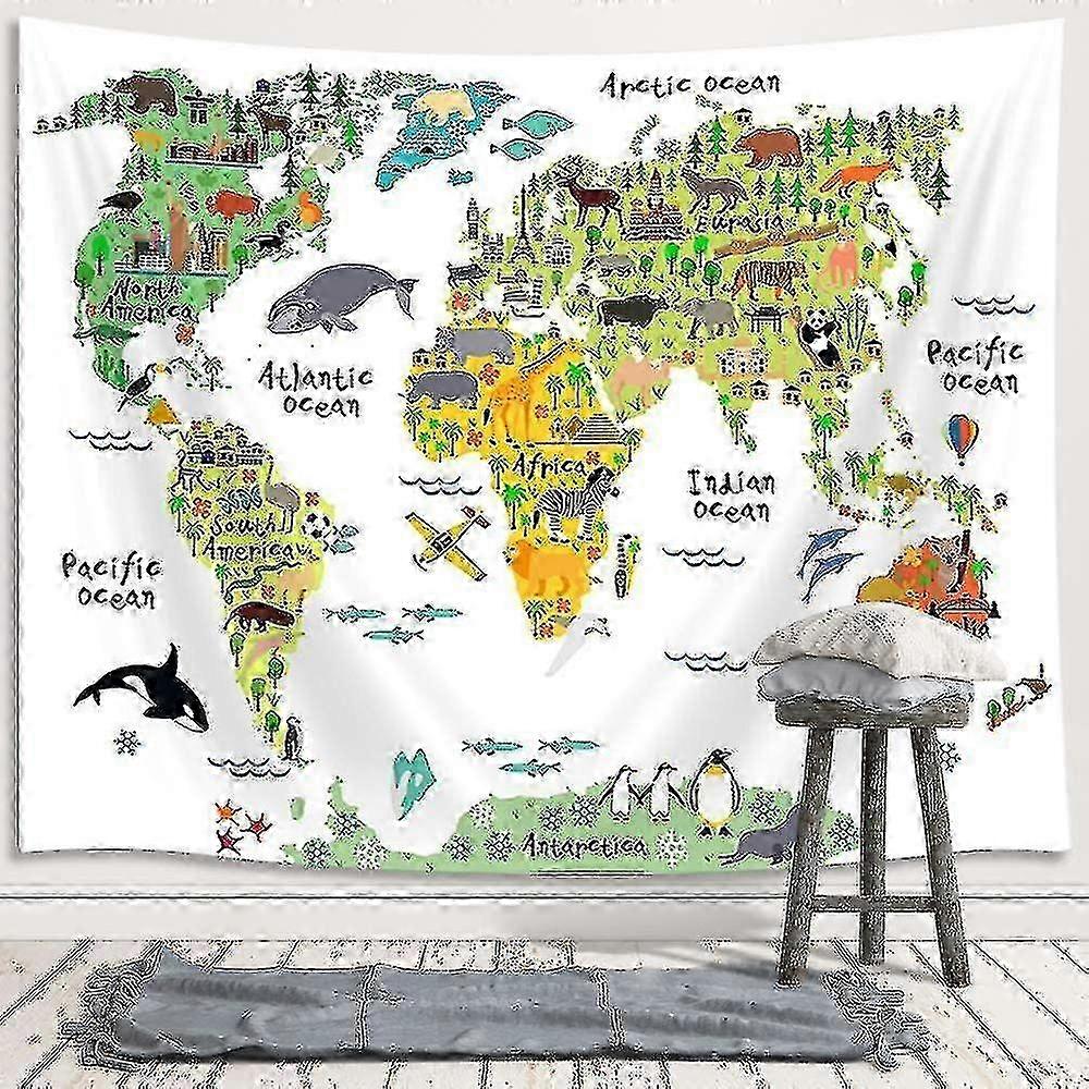 Kids Cartoon World Map Tapestry