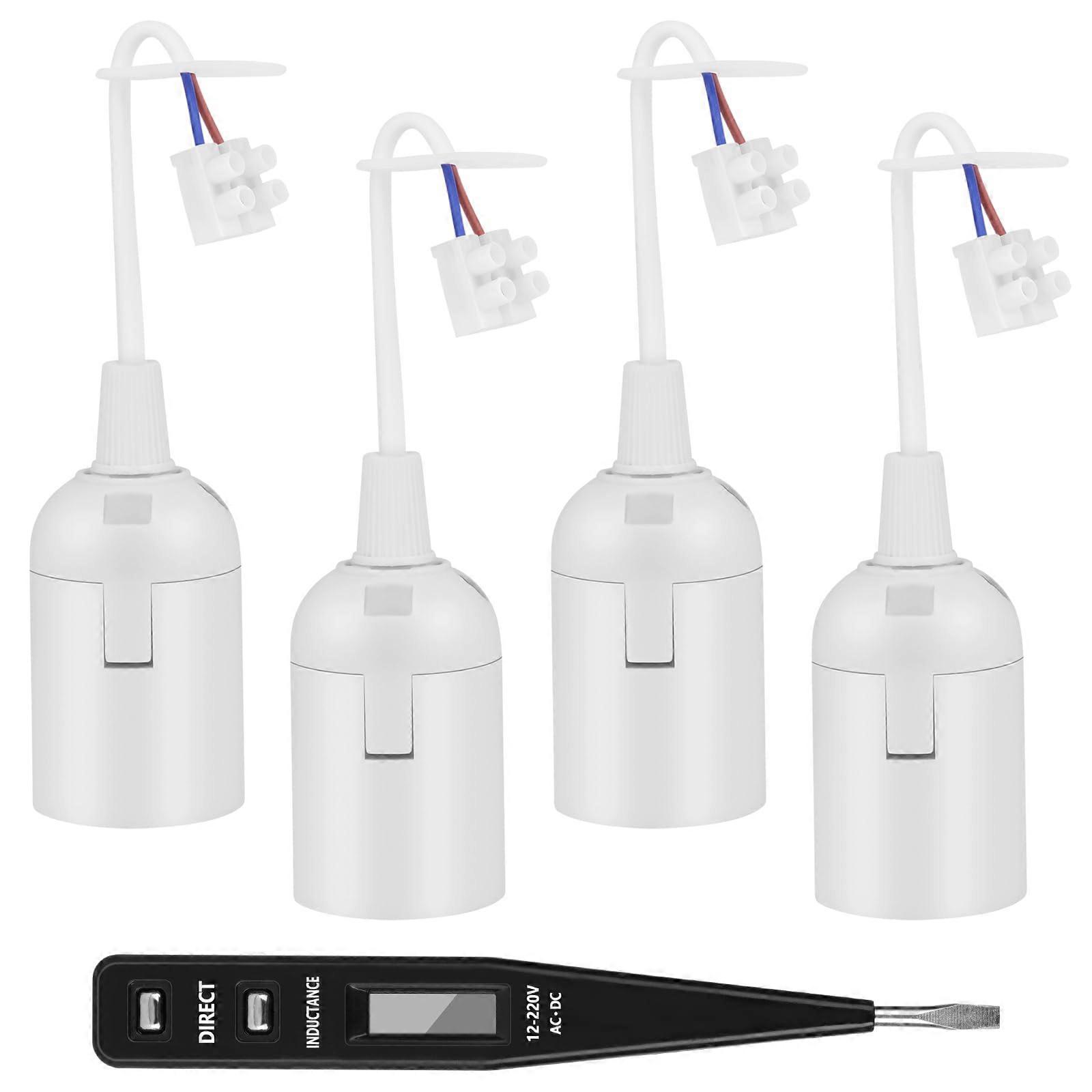 Set van 4 E27-fittingen met kabel, lampfitting + VDE spanningstester, wit