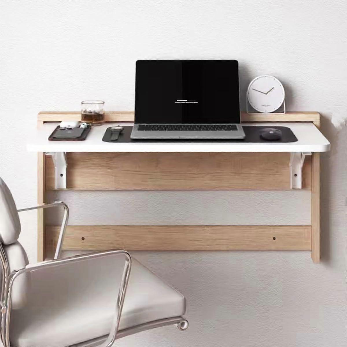 Wall Mounted Folding Table for Small Spaces, Solid Wood Foldable Desk for Kitchen, Study, Dining (Combination Colors)