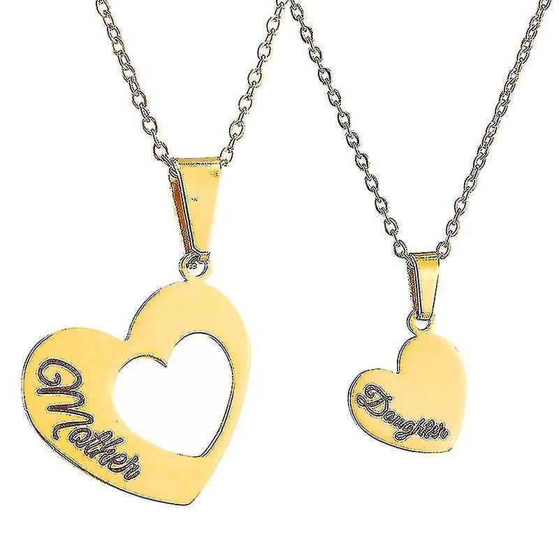 2pcs/set الأم ابنة القلب قلادة الفولاذ المقاوم للصدأ خليط محفور Monogram الحب قلادة