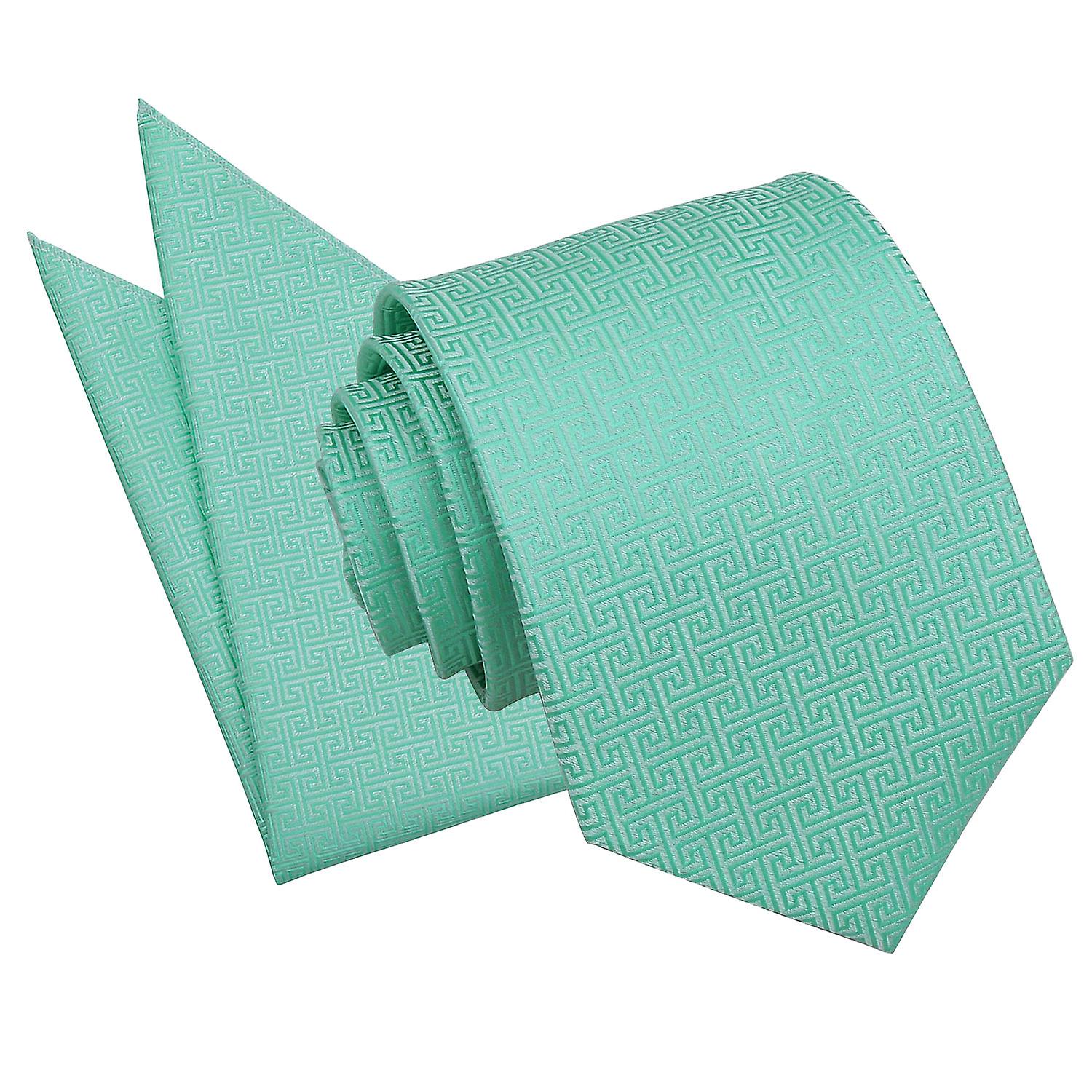 Mint Green Greek Key Tie and Pocket Square Set