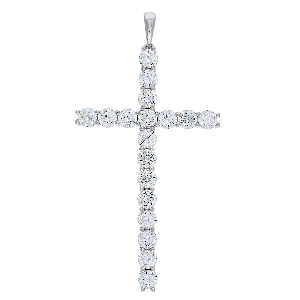 925 Sterling Silver Mens Cubic Zirconia Cross Religious Pendant Charm Necklace for Men - 9.4 Grams