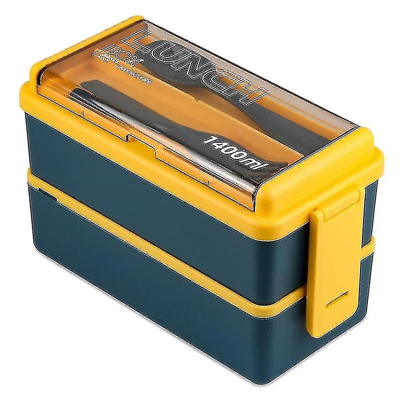 Upgrade Bento Box For Adult, 2 Layers Stackable Lunch Box With Tableware Dust Cover, 49oz Bento Sal