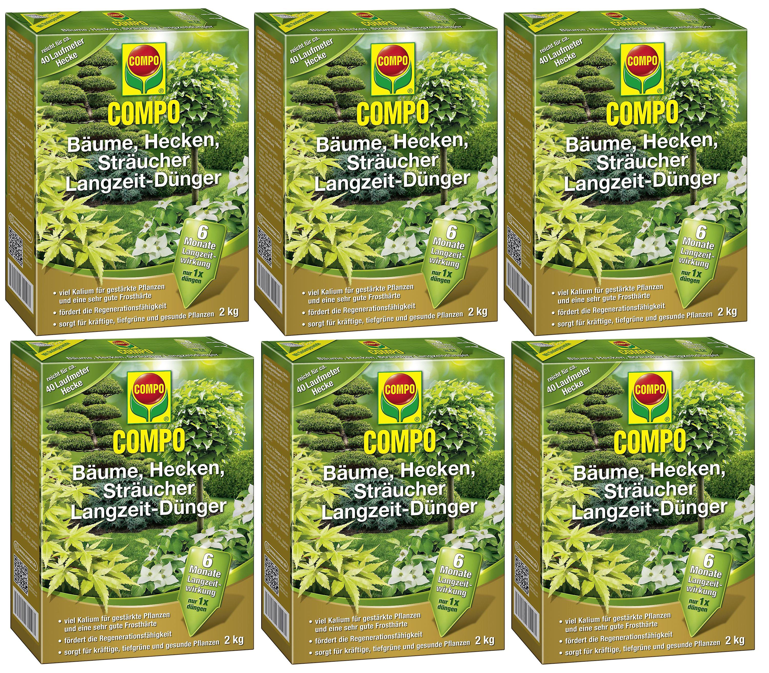 6 x COMPO stromy, živé ploty, kríky dlhodobé hnojivo, 2 kg