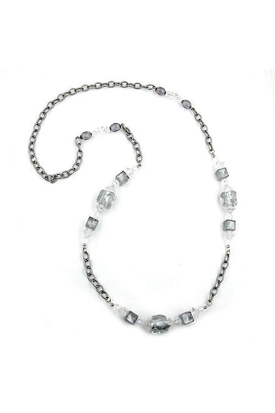 Necklace Stone-pearl Grey Anchor Chain 95cm - Gl02447