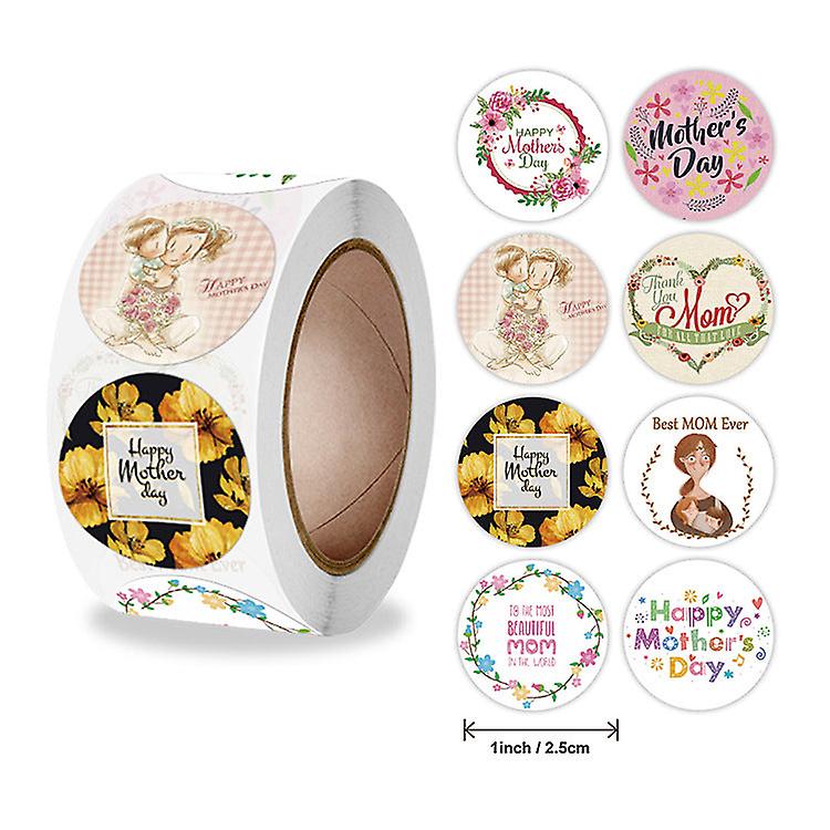 2X500pcs Christmas Xmas Stickers Roll label 8 Patterns Happy Mother's Day Mom Thanksgiving Mother's Day Stick Paper Adhesive Tape