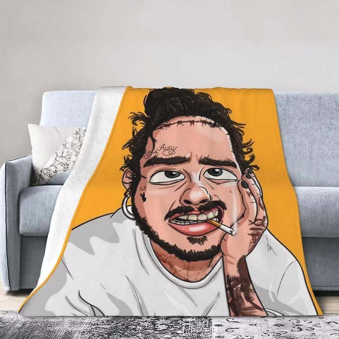 Cartoon Post Malone Blanket Hip Hop Singer Throw Blanket Ultra Soft Lightweight Flannel Blankets and Throws for Sofa Bed Couch
