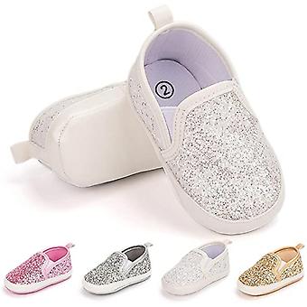Veeki Baby Girls Boys Canvas Shoes Soft Sole Toddler Slip On Newborn Crib Moccasins Casual Sneaker Boy's Flat Lazy Loafers Shoe----White11cm