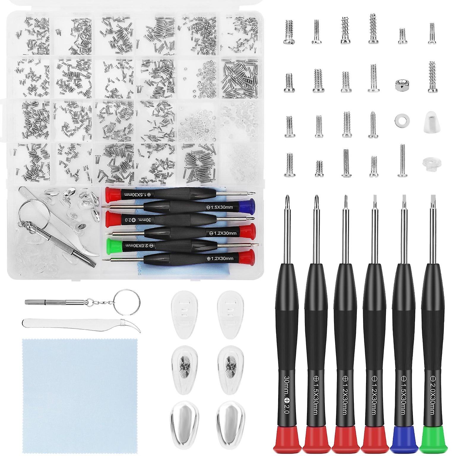 Glasses Repair Kit Tool Set, Includes Precision Screwdriver Set, Nose Pads,