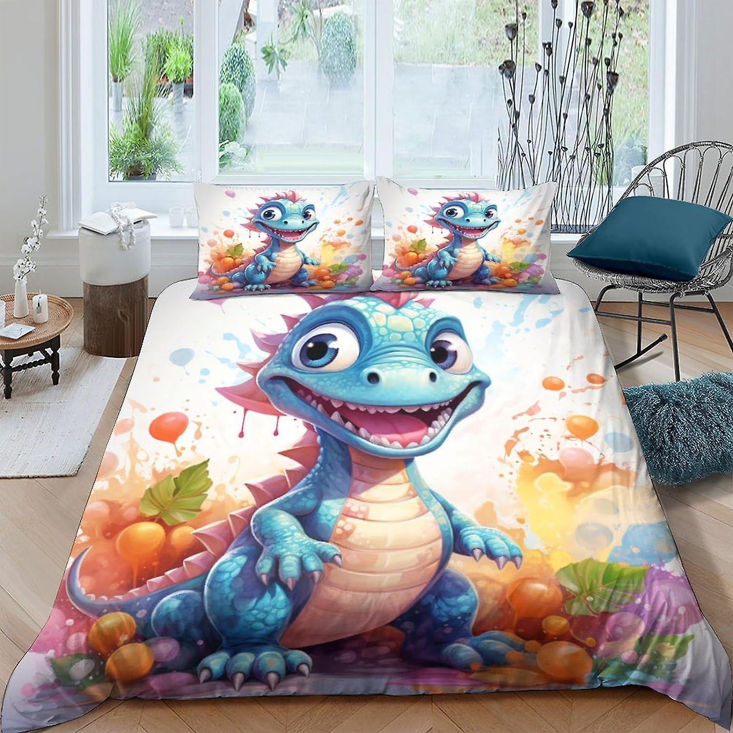 VCLUST Baby Dinosaur Sängkläder Sets 3D Täcke Överdrag Söta Djur Påslakan Set För Barn Dekor Täcke 3 Piece Set med Dragkedja Stängning Mjuk Micr