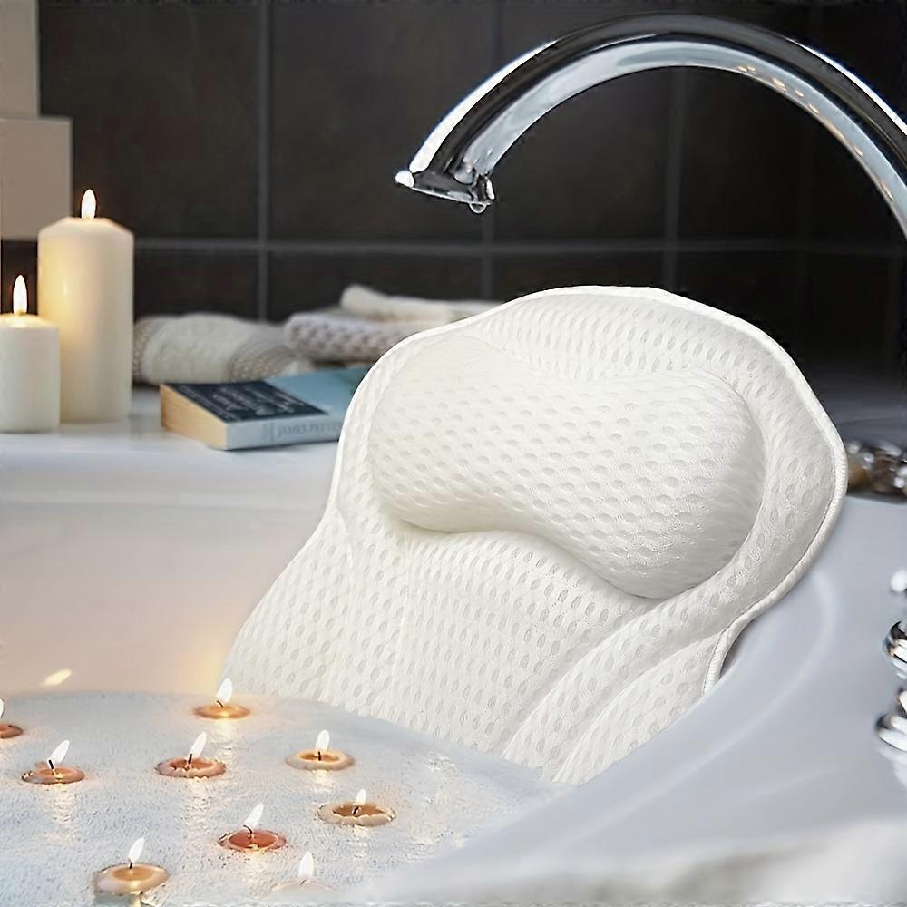 Luxurious Mesh Spa Bathtub Headrest Pillow - Ergonomic Design, Suction Cups, Non-Slip Cushion, Neck and Back Support, Unscented, Household Bathroom Es