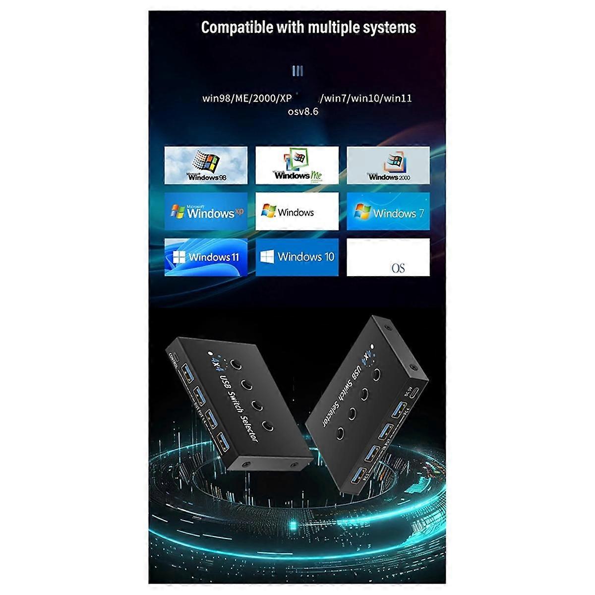 USB 3.0 Switch KM Selector 4 Computer Laptop PC Host Sharing 4 USB-Geräte KVM Switcher Box Freigabe Drucker Maus Tastatur