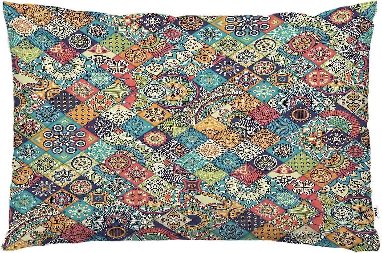 رمي غطاء وسادة المغرب خمر الزهور البوهيمية ماندالا نمط باتيك بيزلي العمل الفني ديكور أسفل الظهر وسادة حالة وسادة لأريكة سرير أريكة ستاندار