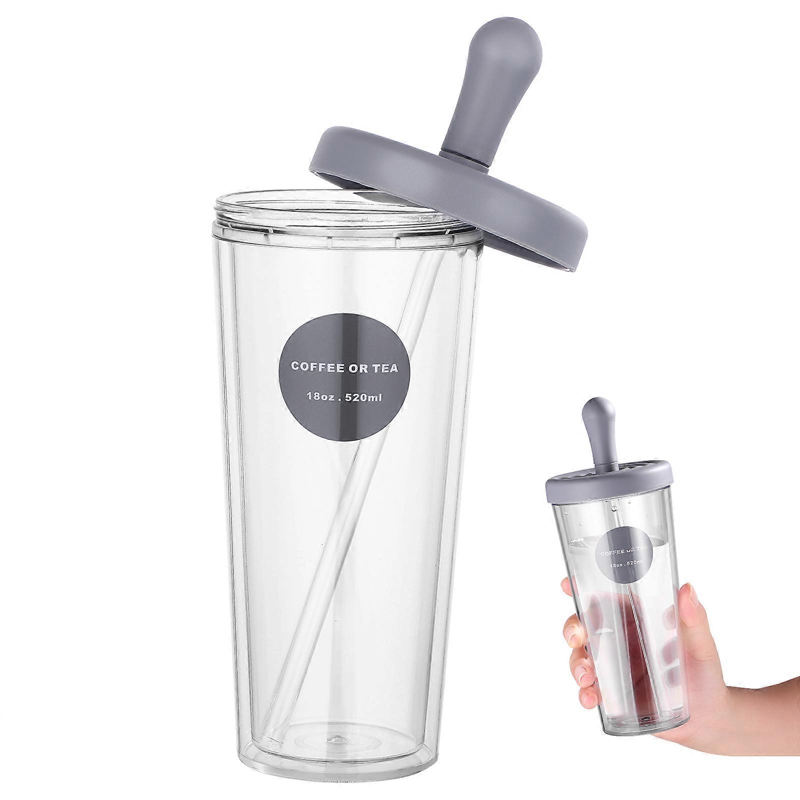 1Pc Plastic Sippy Cup Straw Cup Water Drinking Cup Double Layer Cup Coffee Cup