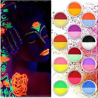 Wasseraktivierter Eyeliner, UV Glow Neon Kuchenfarbe, 24 Farben UV Glow Schwarzlicht Farbe Halloween, Weihnachten und Club Make-up