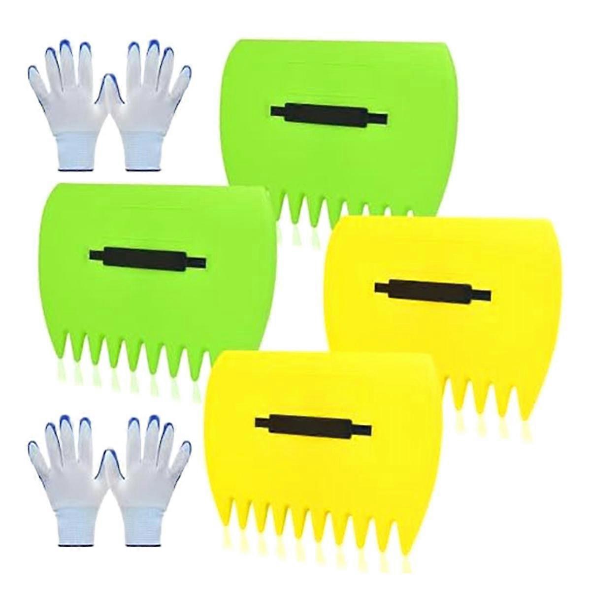 Garden Leaf Scoops & Gloves Set, 2 Pairs of , Adjustable-Handle Leaf Claws, High-Quality Plastic Hand Rakes