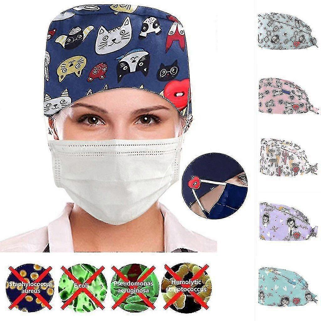 fashion printed button work scrub caps, sanitary hatone size