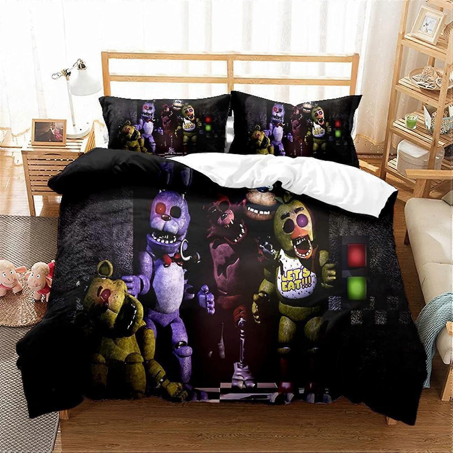 i95 Kids Five Nights - at Freddy &#x27; s Capa de Edredom de Cama Queen Size, 3 Peças Capa de Edredom Leve e Macia com Fronhas jm95