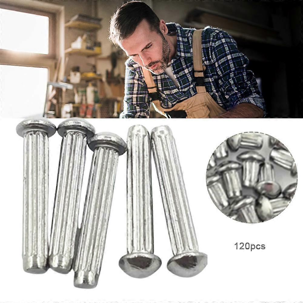 120Pcs Solid Rivets Set Stainless Steel Knurled Rivets Boxed Half Round Rivets