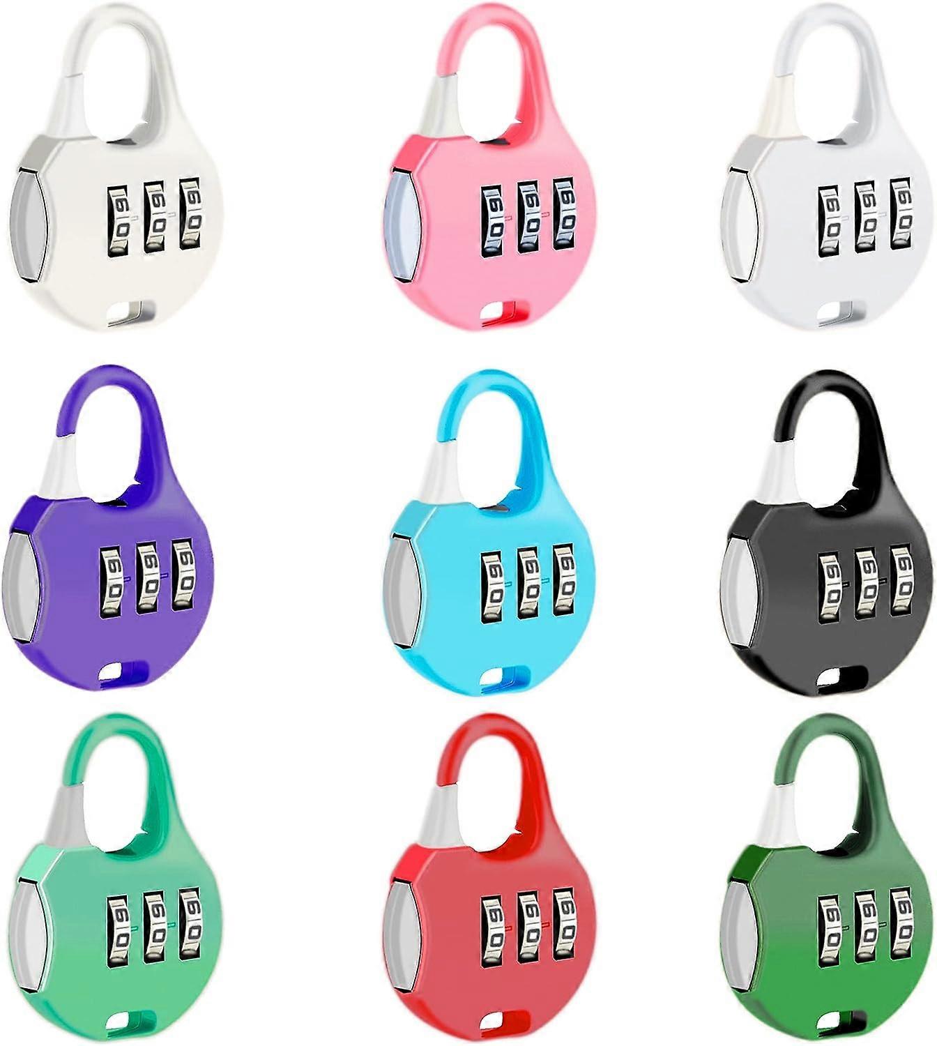 9 Pieces Combination Padlock, Different Colors Waterproof & Rustproof 3 Digit Code Padlock, Mini Security Padlock, for School,2024 Ping