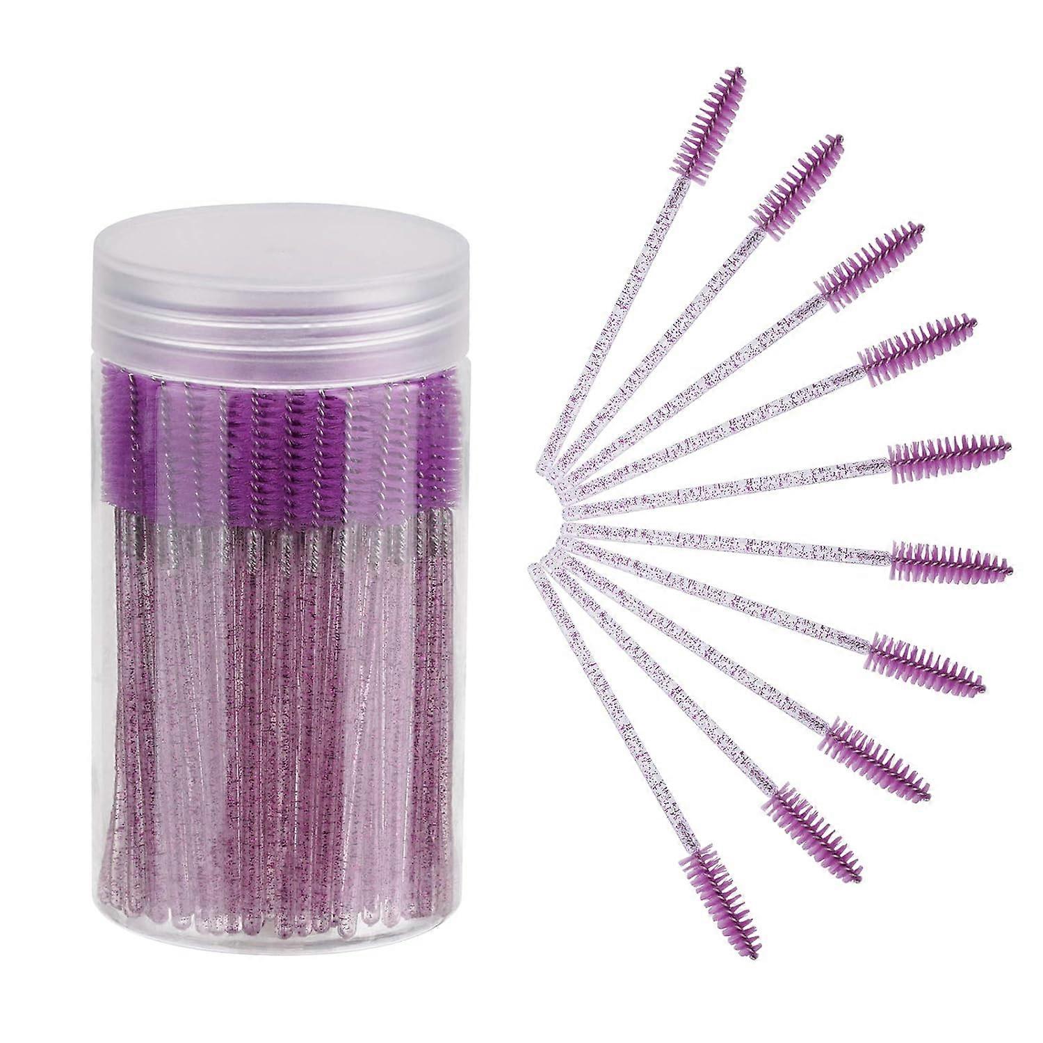 100PCS(Purple) Disposable Eyelash Brush, Mascara Wands Makeup Brushes Applicators Kits for Eyelash Extensions and Eyebrow Brush with Container,2024 Pi