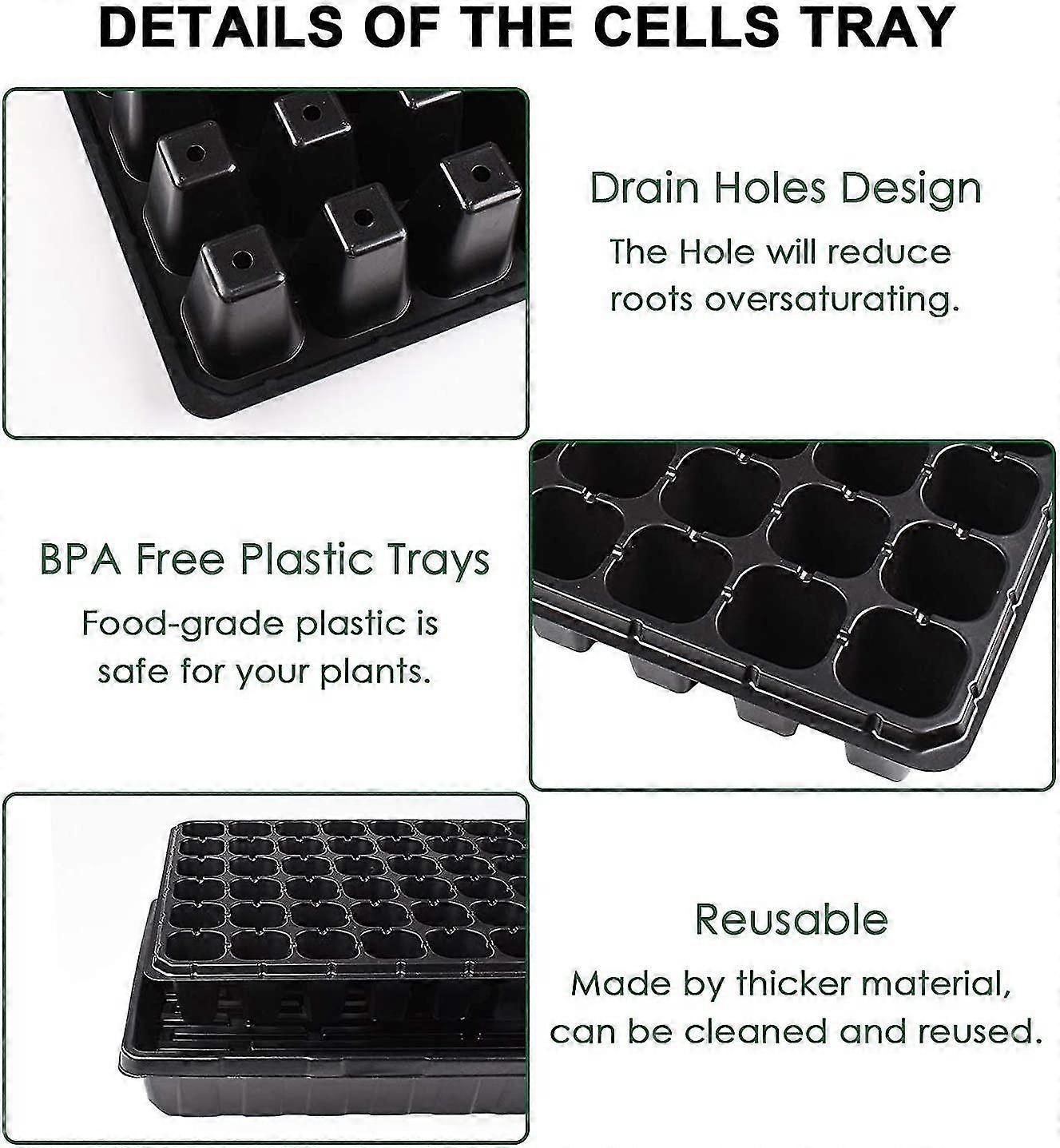 10 Pack 72-Cell Seed Starter Trays - Plastic Gardening Germination Kit For Vegetables & Flowers