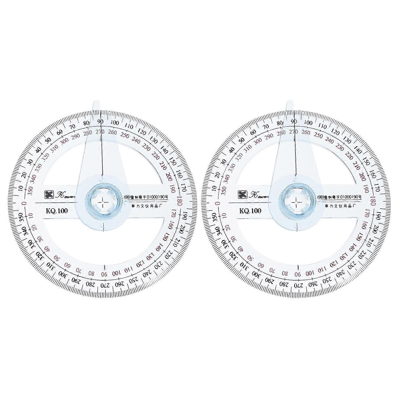 2pcs 360-degree Circle Protractor For Primary School Students Transparent Plastic Full Circle Goniasmometer Rotating Protractors