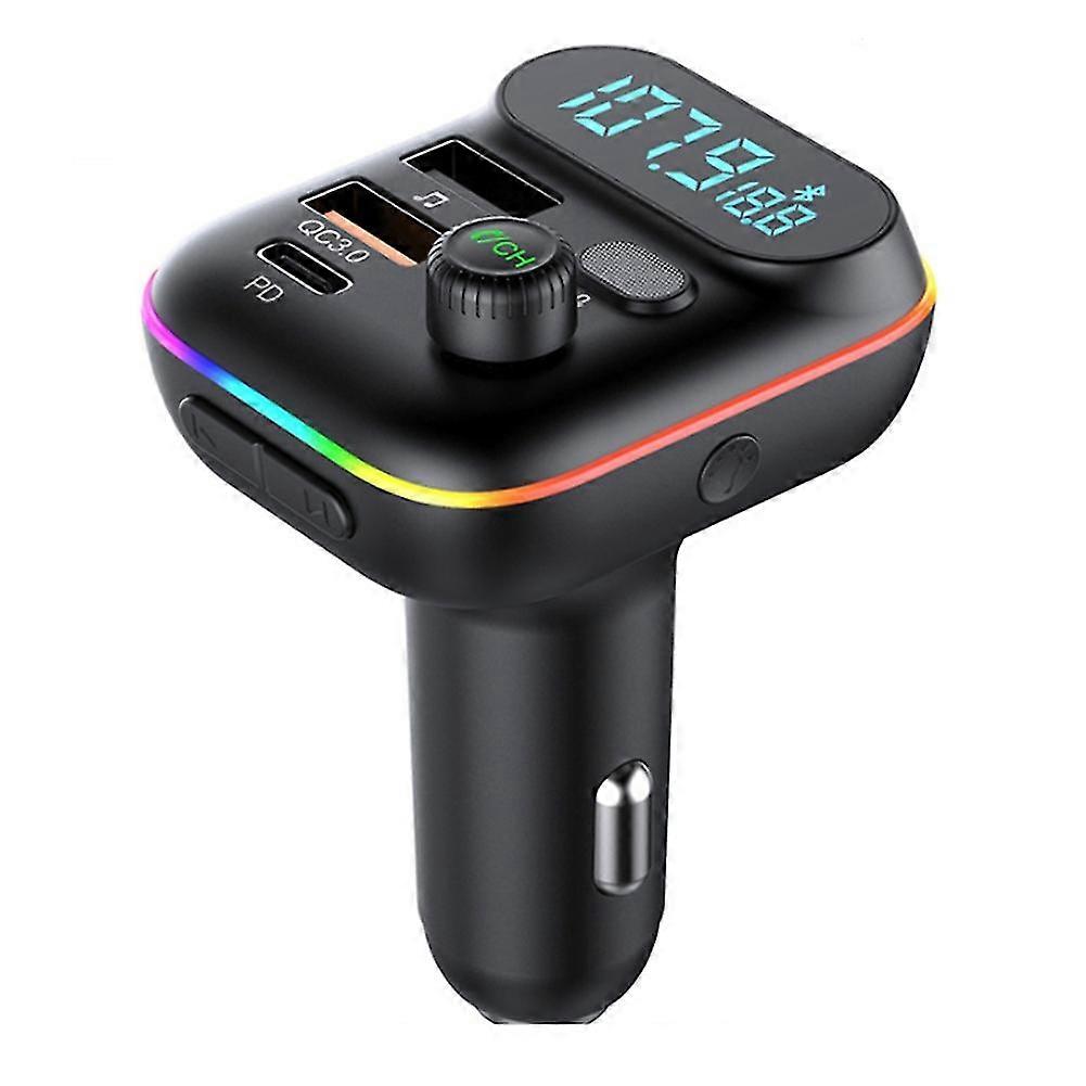 T70 Car Bluetooth 5.0 Fm Transmitter Pd 20w Type-c Qc3.0 Dual Usb Charger 7-colorful Atmosphere Lig