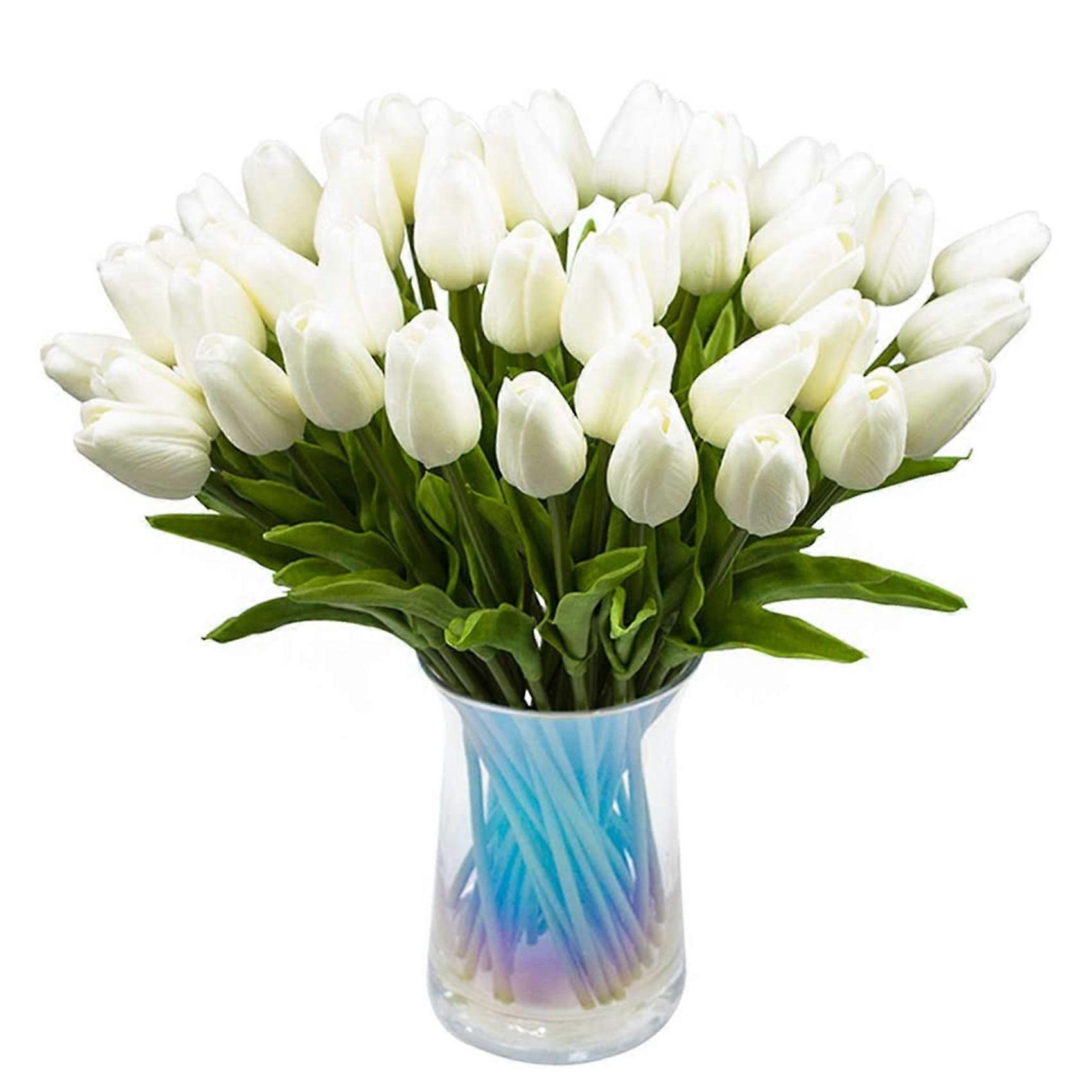 30Pcs lalele artificiale flori Real Touch lalele fals PU buchet buchet latex floare albă (alb)