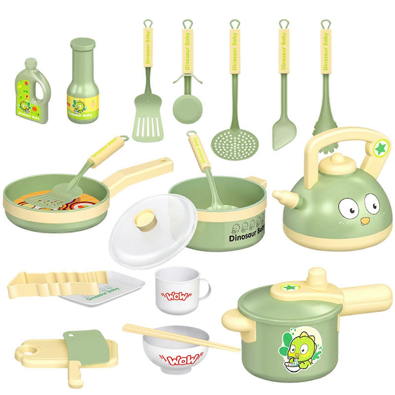 19Pcs/Set Dinosaur Kitchenware Set Realistic Play House Toy High-Pressure Pot Kettle Tableware Utensils for Kids