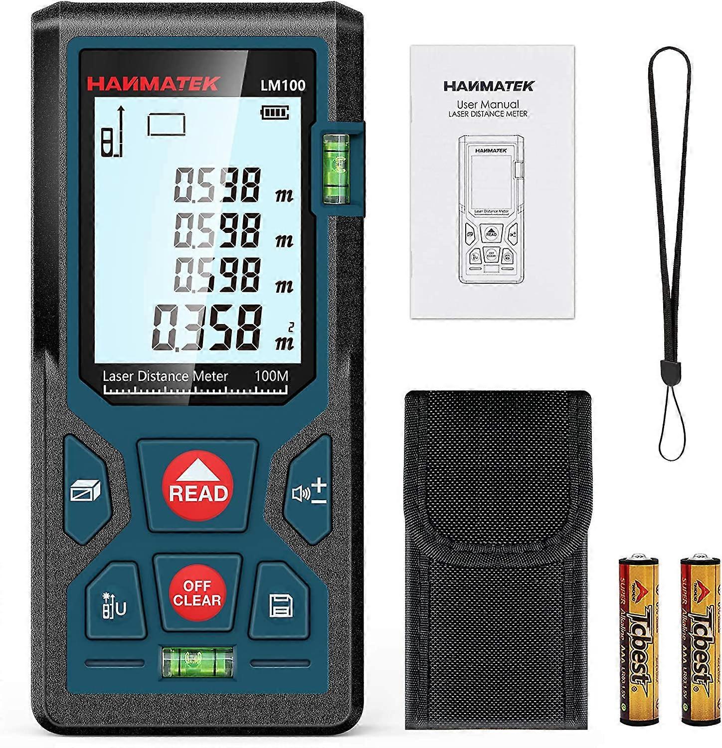 Digital Laser Distance Meter,LM100 100m Digital Laser Meter,Length/Area/Volume/Pythagorean Theorem Theorem Measurement with LCD Backlight, IP54100m
