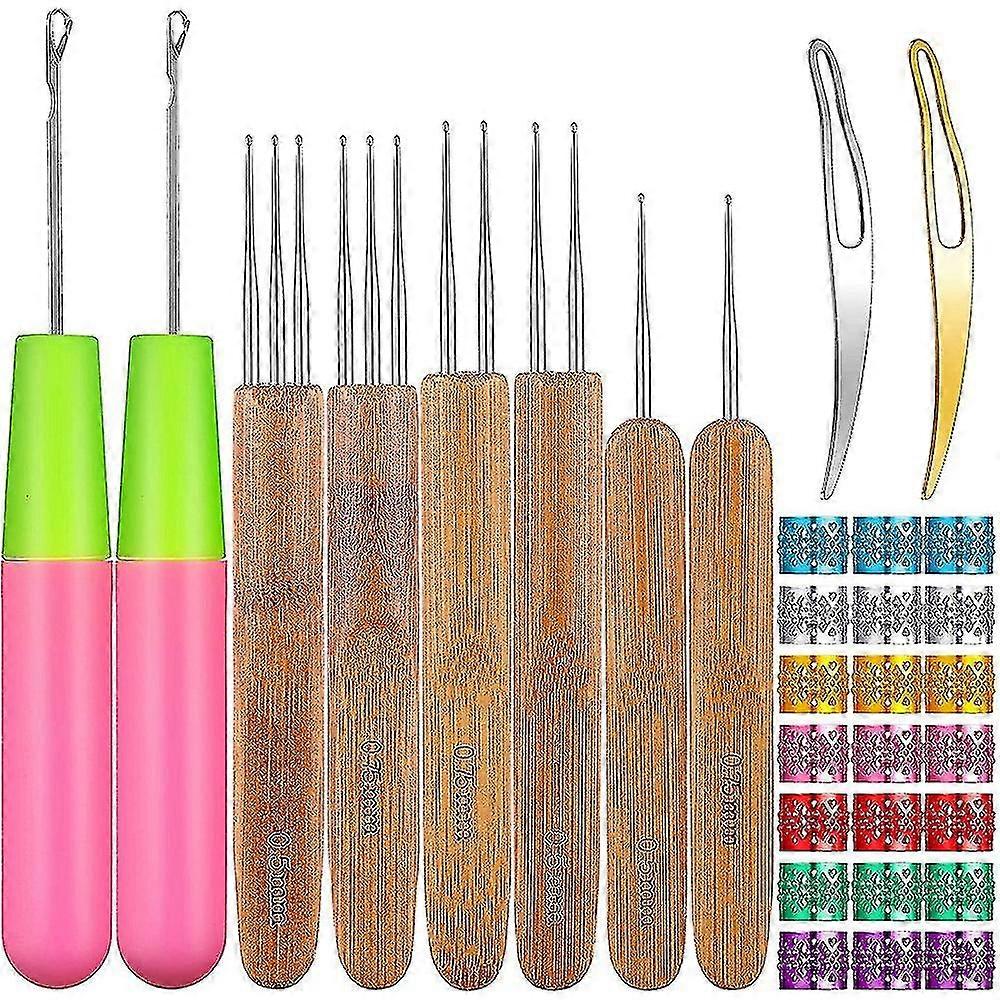 31pc Crochet Needle Locking Tool Set, Dreadlocks Needles Hair Bent Tools With Dreadlocks Hair Ring-ln