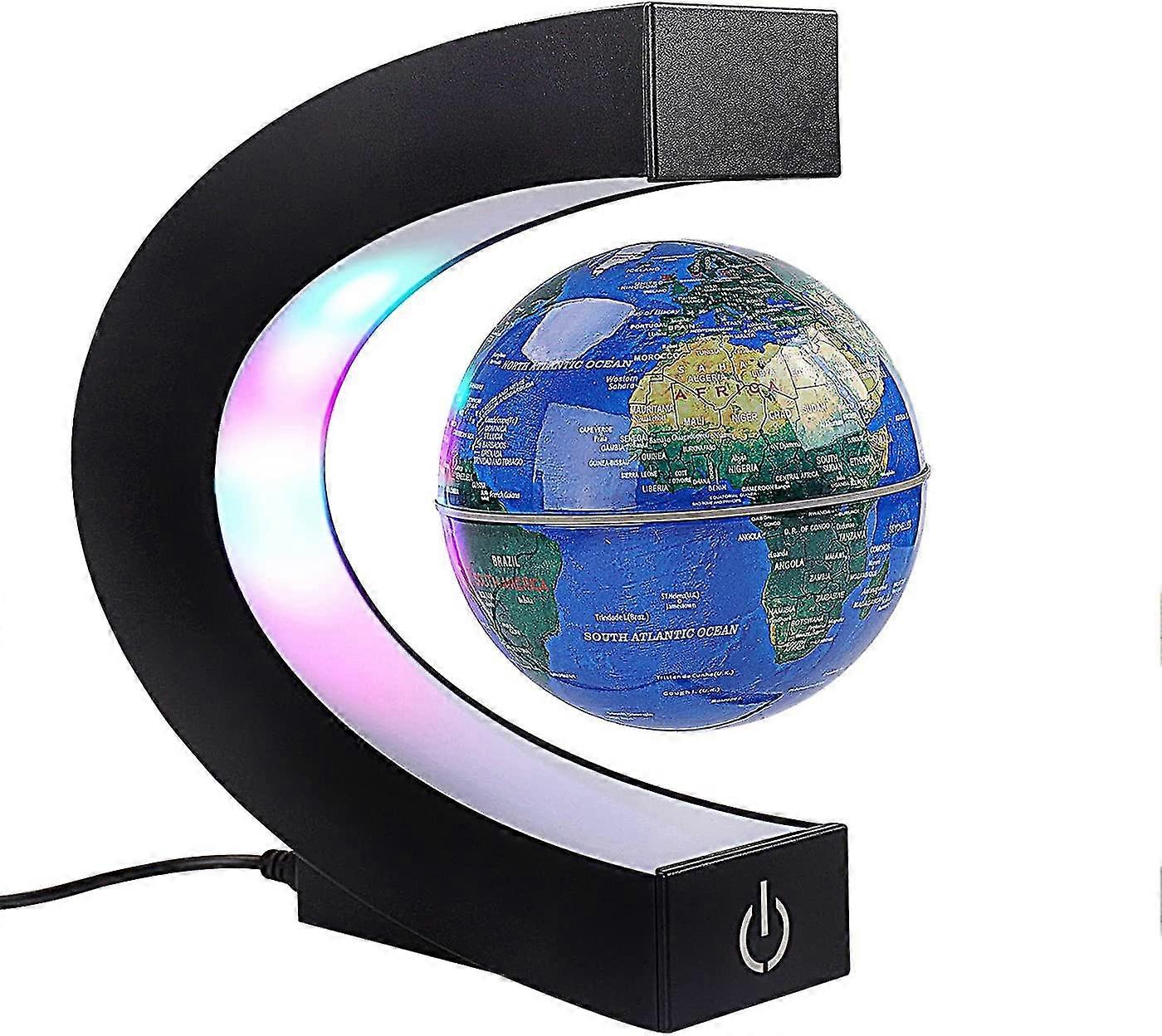 Magnetic Floating Globe With Colored Led Lights C Shape Anti-gravity Maglev Rotating World Map For Gift Home Office Desk Decoration (with Switch, Blue