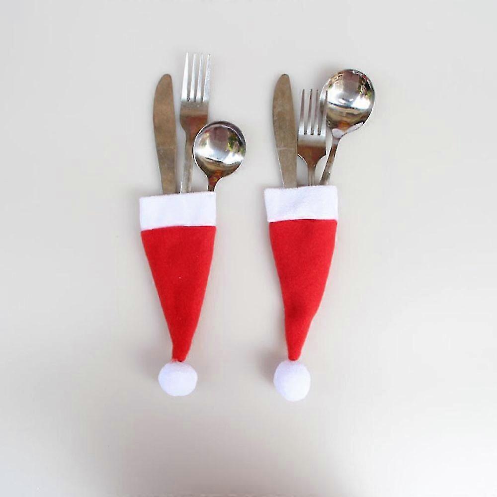 30pcs Christmas Decorative Tableware Fork Set  Christmas Hat Storage Tool